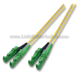 E2000/APC auf LC/APC Stecker 1m OS2 gelb Duplex 9/125 Patchkabel Lichtwellenleiter 1 Meter LWL Glasfaser-Kabel 