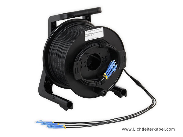 LWL Kabel auf Schill Kabeltrommel GT235.RM mit Hilfswicklung und abgetrommelter Kabelpeitsche