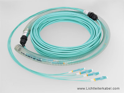 Multimode OM4 LWL Kabel mit 8 Fasern und LC Steckern